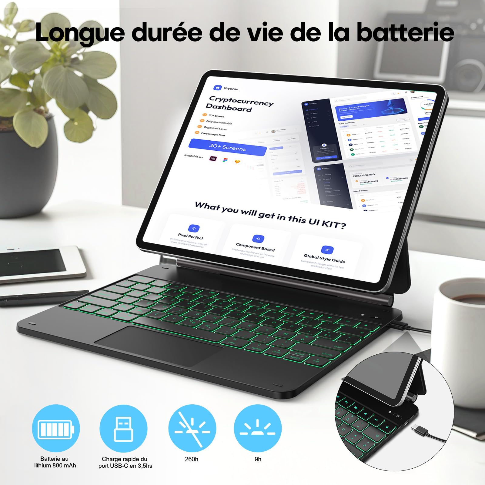 TECURS Clavier pour iPad Air 13" (M4/M3/M2, 2026/2025/2024) /Pad Pro 12.9 (6e, 5e, 4e, 3e gén), Magic Keyboard pour iPad Pro 12.9, AZERTY Étui Clavier Magnétique, Rétroéclairage 11 Couleurs, Noir