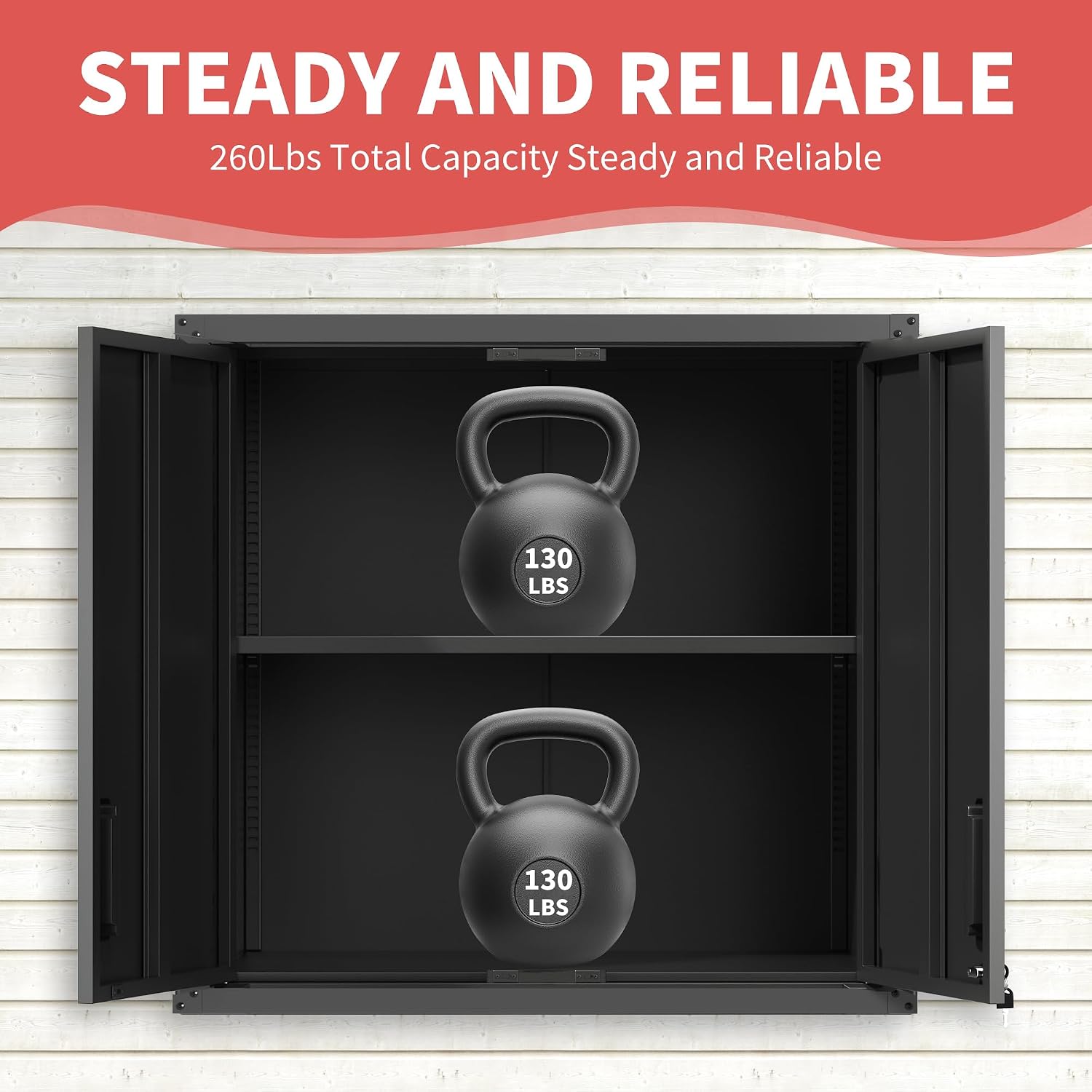 Garage Wall Cabinet Metal Storage Cabinet with Lock Black Wall Mounted Heavy Duty Steel Tool Cabinet with 2 Doors Hanging Cabinet for Garage Warehouse Bathroom Kitchen,Assembly Required