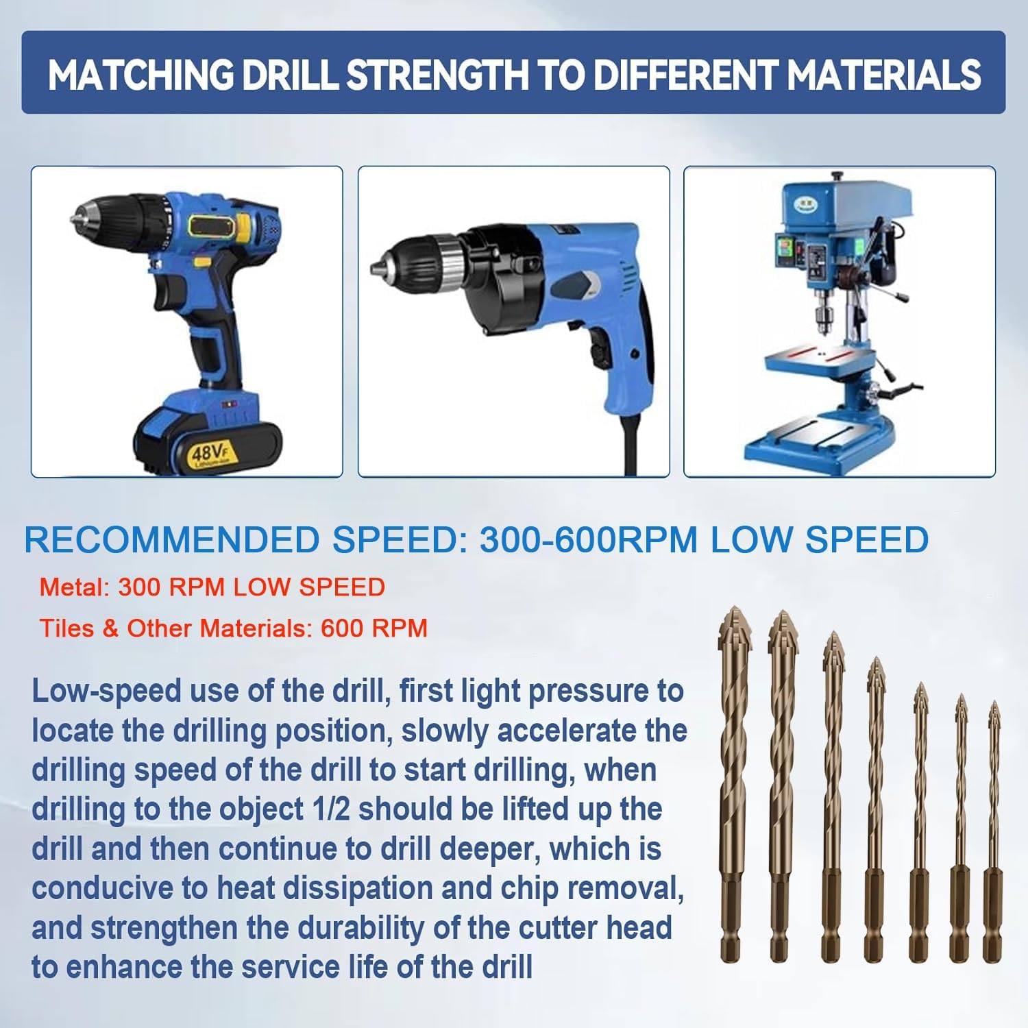 Mincer Ultra Hard Heavy Duty Ceramic Tile Power Drill Bit Four-Flute Sawtooth Eccentric Alloy Steel Carbide Drill Machine Set for Glass Marble (Brown) (7 Pcs) 3