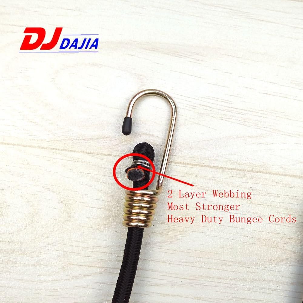 Dajia Heavy Duty Black Bungee Cords with Hooks 3/8"x24" 10mm Industrial Bungee Cord x 6piece (Pack of 6) Premium Quality Bungee Cord Assortment Metal Hooks - - 