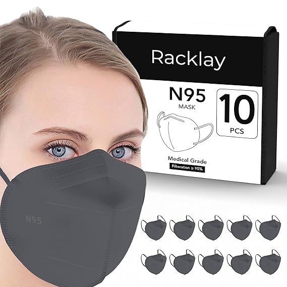 [Pack of 10] Racklay Premium N95 Mask for Men & Women? Washable & Reusable Face Mask ? 6 Layer mask DRDO, ISI Certified FFP2 Protection ? Pollution Mask ? Advanced Filtration ? Grey Mask