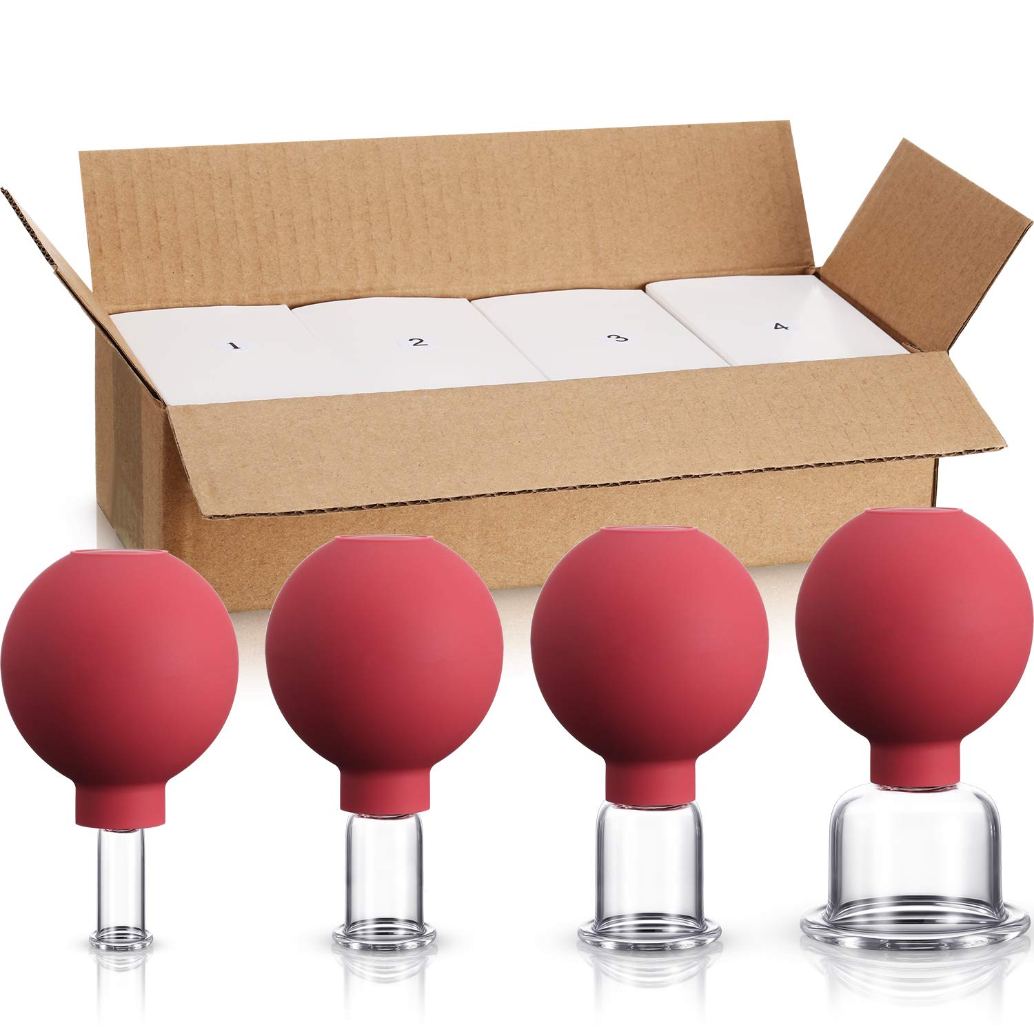 BBTO 4 Pcs Glass Facial Cupping Set Vacuum Massage Cups,Red