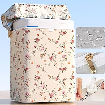 Top Load Washing Machine Cover Waterproof Washer Dryer Cover with Zipper Dustproof Outdoor Full-Automatic Washer Protector Case Laundry Cover 22x22.8x36.2inch Flower