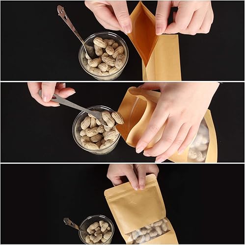 Miniatura 5 de 200 bolsas Kraft Ziplock de 5.9 x 8.7 pulgadas, bolsa de papel kraft reutilizable con muesca de desgarro y ventana mate para almacenamiento de