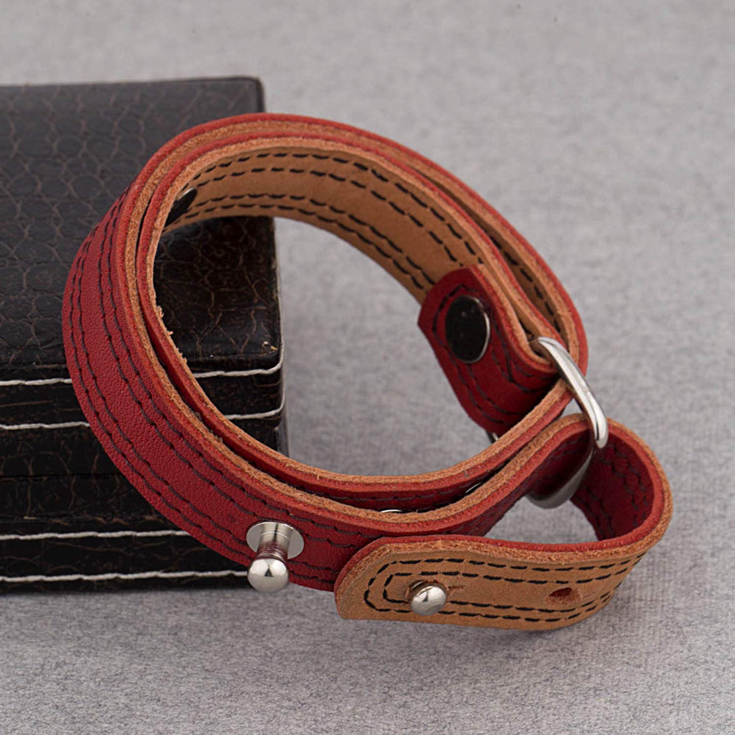 Women's Red Wraparound Leather Bracelet, Stylish Accessory