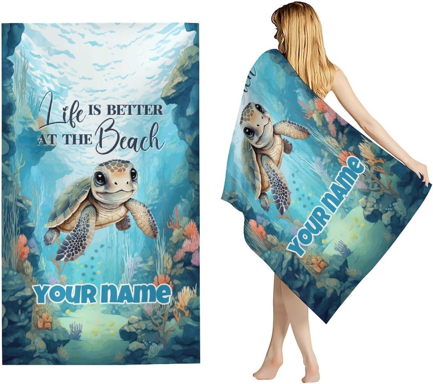 Custom Beach Towels with Names - 40"x70"Oversized Mermaid Beach Towel for Girls - Absorbent Travel Blanket for Bath, Swim & Pool