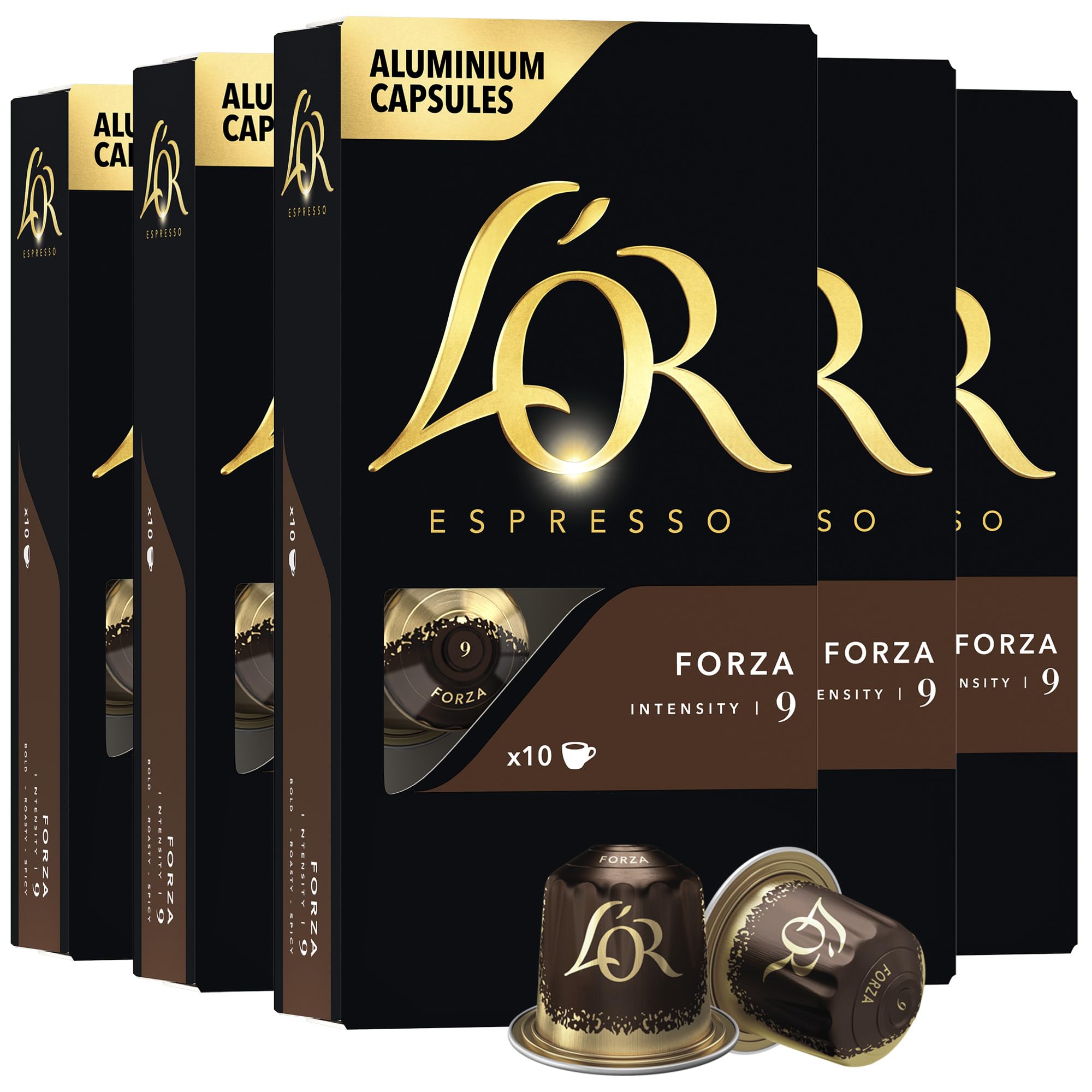 L'OR Espresso Capsules, 50 Count Forza, Single-Serve Aluminum Coffee Capsules Compatible with the L'OR BARISTA System & *Nespresso Original Machines