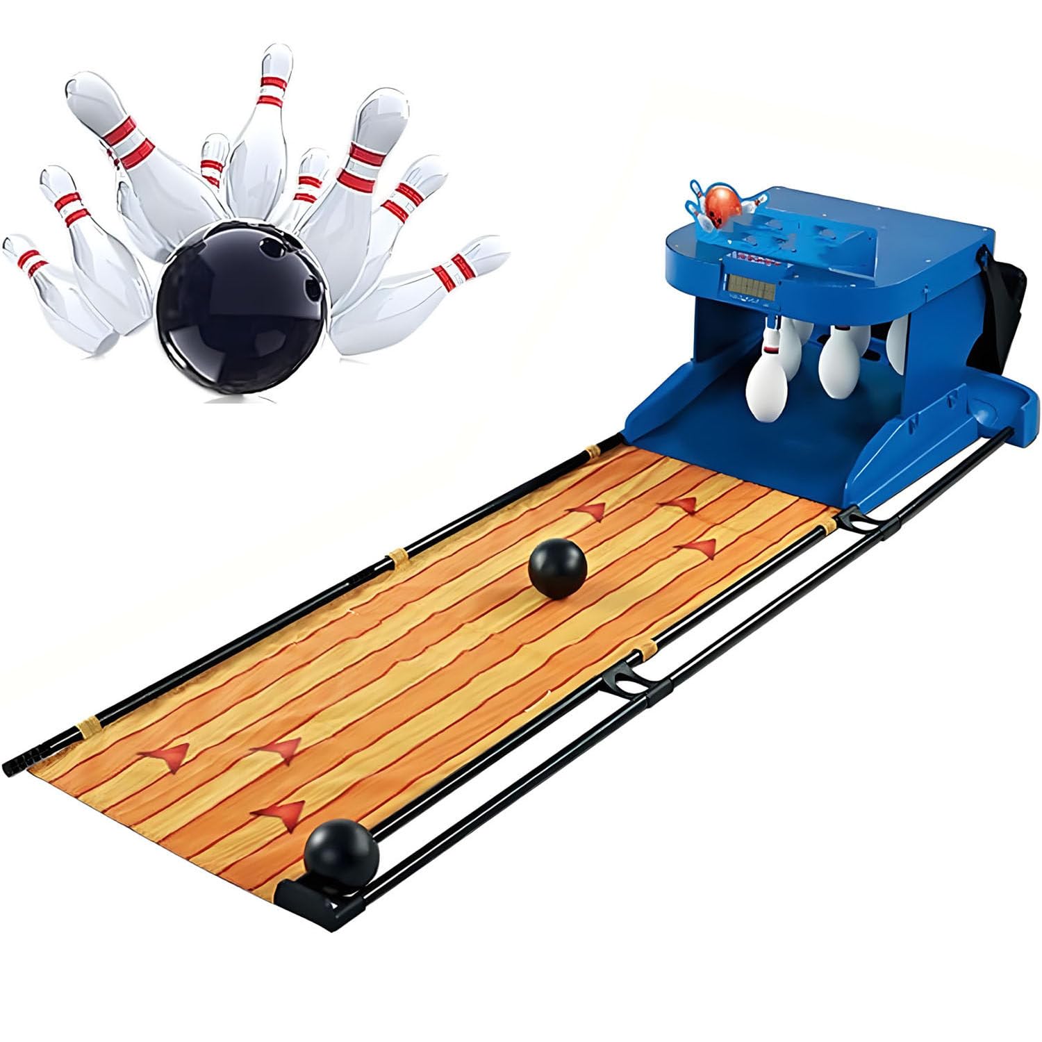 Juego de bolos electrónico, consola de bolos para interiores 2m/6.56ft | Restablecimiento automático, efectos de luz y sonido, diseño plegable, marcador LED