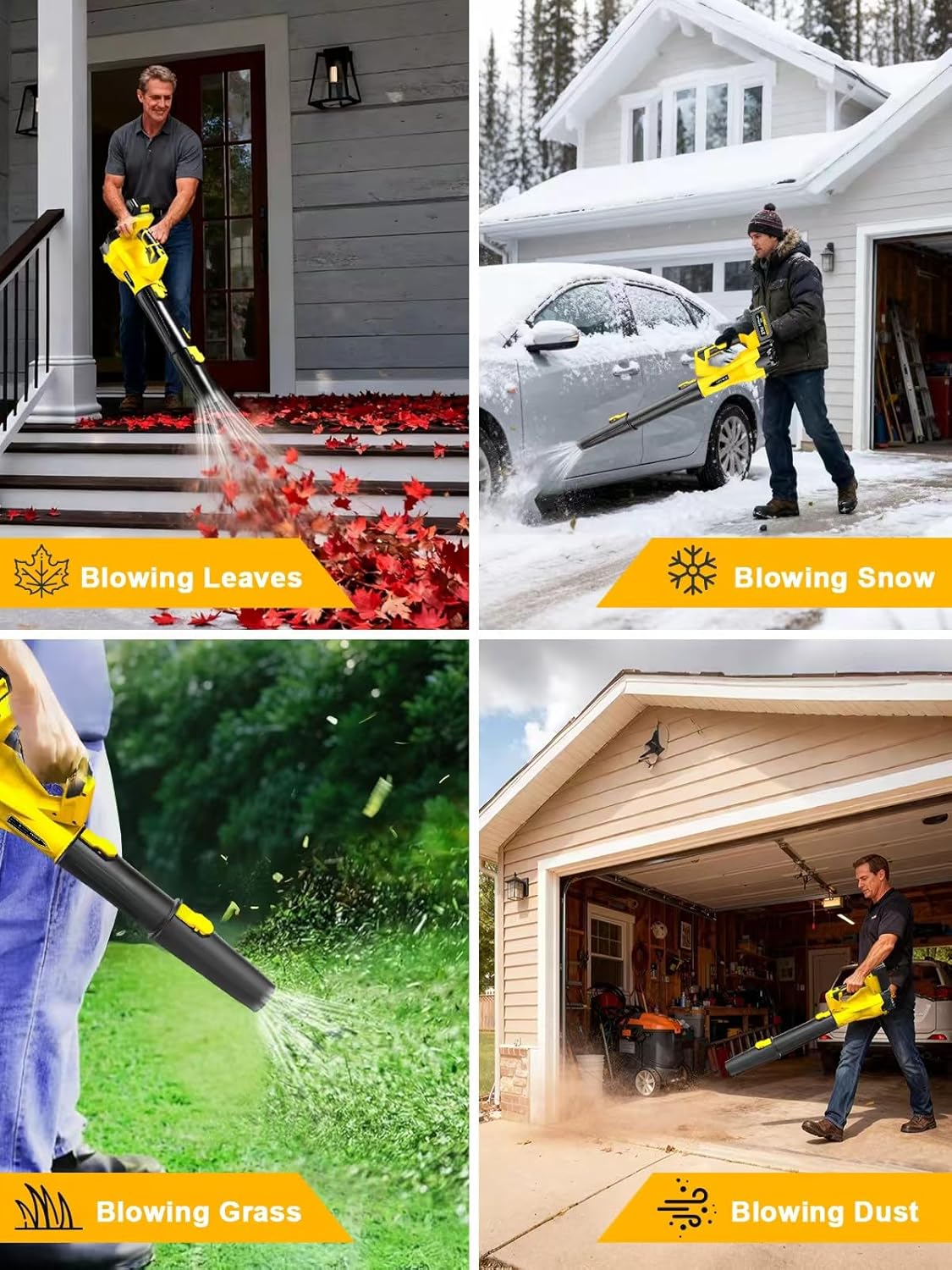 Leaf Blower Cordless, 21V Powerful Electric Blower with 2*4.0Ah Batteries & 1*Fast Charger, 6 Speed Modes, Handheld Lightweight Leaf Blowers for Lawn/Patio/Dust/Leaves, Gift Goggles & Earplugs-Yellow