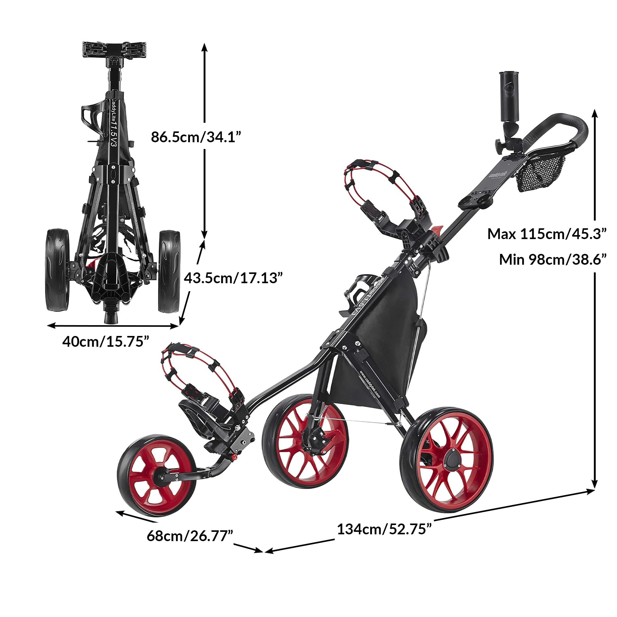 Caddytek CaddyLite 11.5 V3 3 Wheel Golf Push Cart Lightweight Easy Fold
