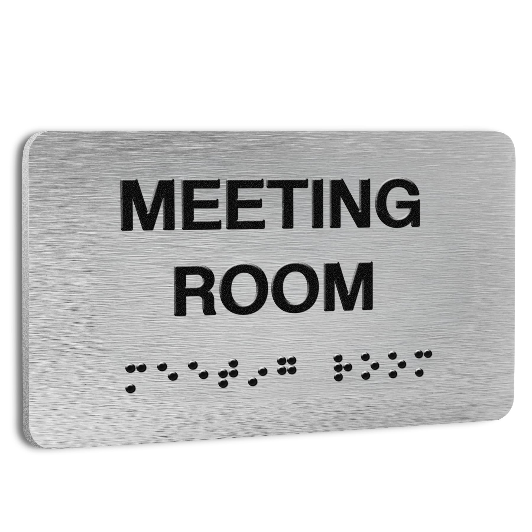 Meeting Room Signs for Business and Office Sign, ADA Signs with Raised Text & Grade 2 Braille, Easy Installation with Adhesive Pad – Brushed Aluminum/