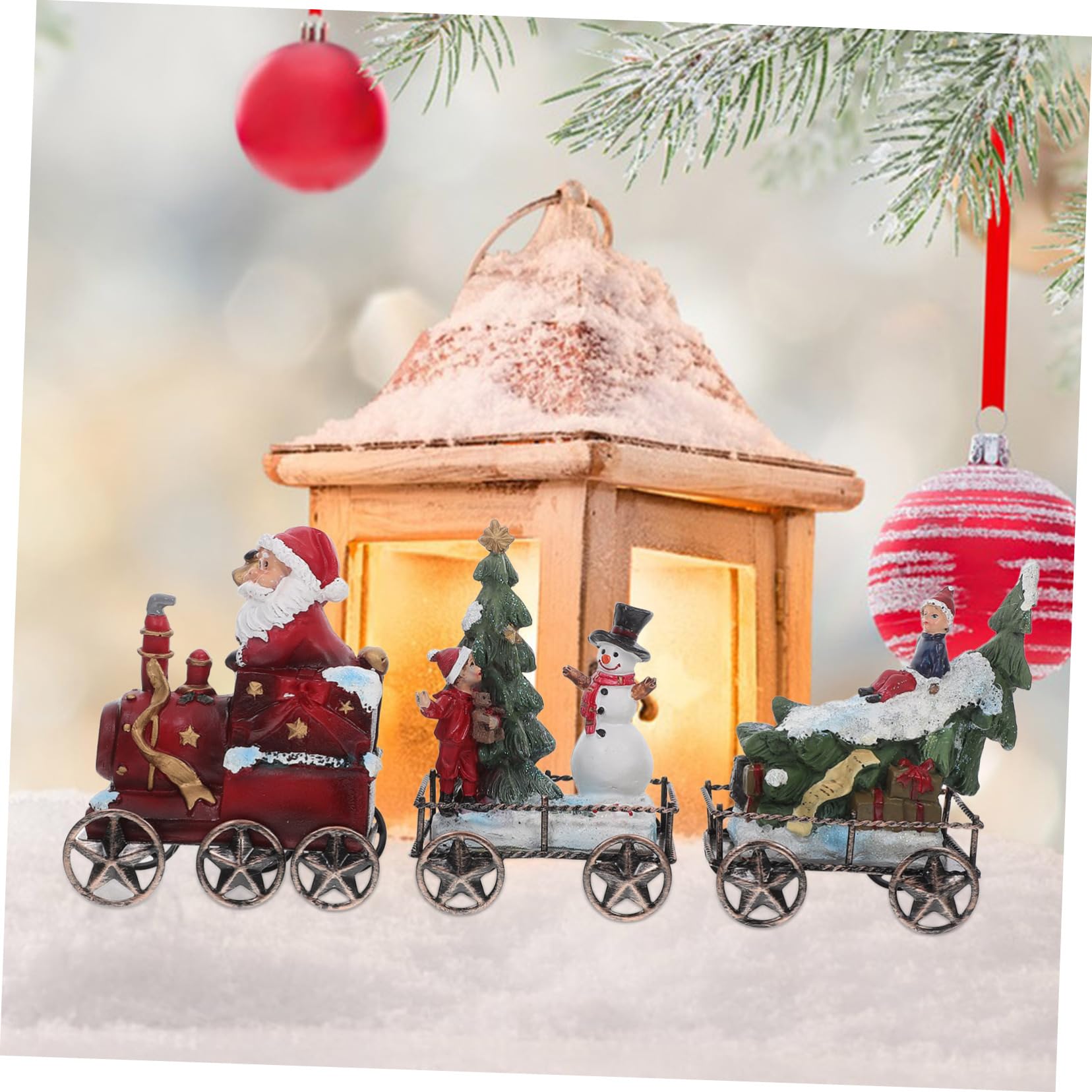 3 Piezas Decoraciones Navideñas Tren De Escritorio De Resina Juego De Decoración De Mesa Adorno De Tren Decoración Festiva De Escritorio para Fiestas Navideñas