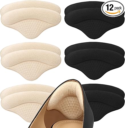 6 Pairs Heel Cushion Pads - Ultra Soothing Lengthen and Widen 4D Full Protection Heel Grips for Heel Pain, Heel Slipping, Blisters, Friction, Loose Shoes Fit (Beige & Black)