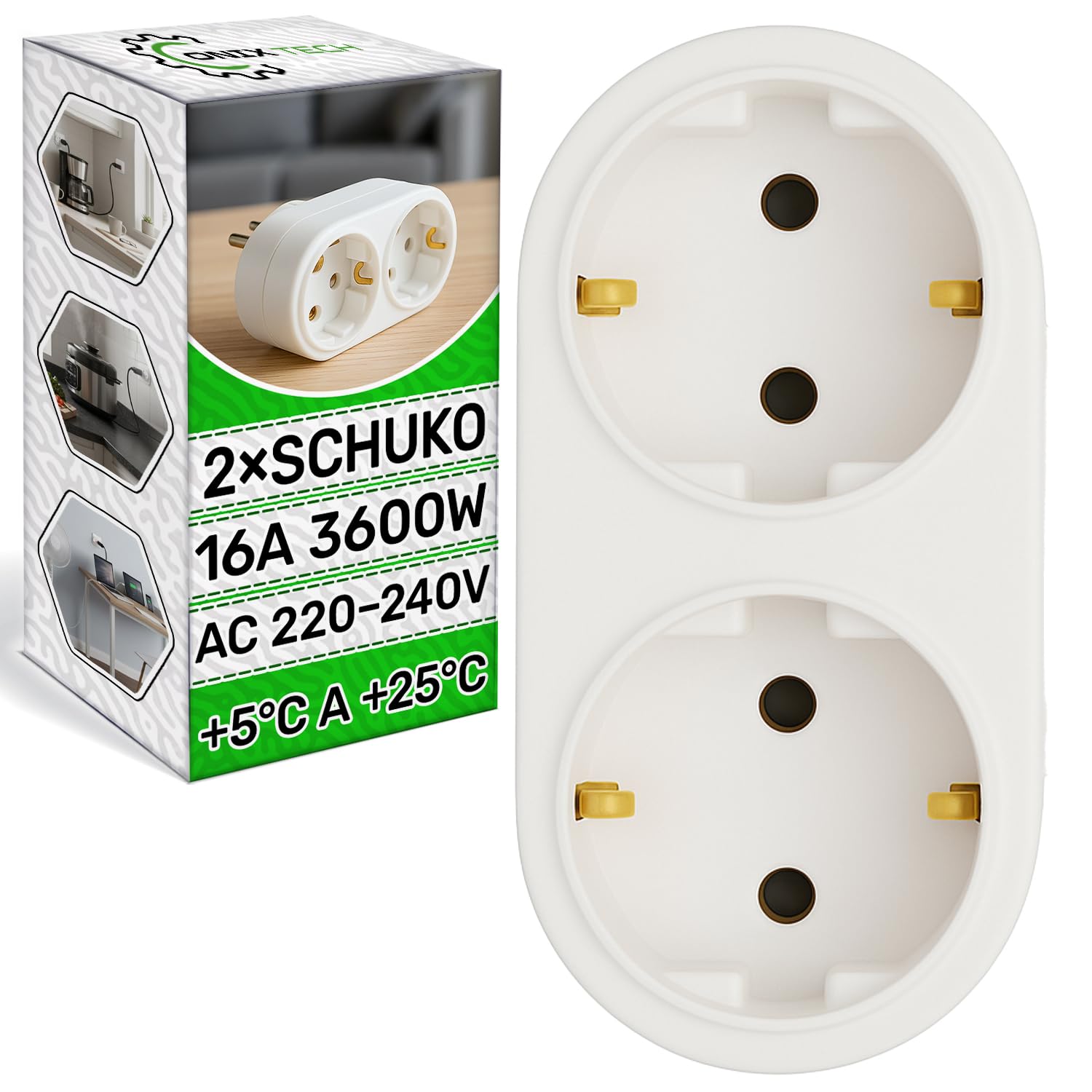 Ladron enchufes 2 tomas Schuko 16A 3600W - ONIX TECH