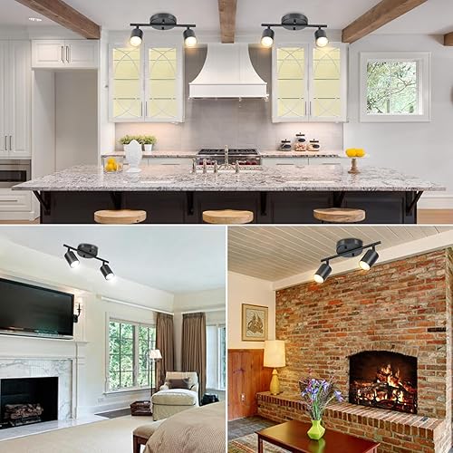 Miniatura 4 de BoostArea Kit de iluminación LED de 2 luces, iluminación de techo negra de 2 vías, cabezal de luz giratorio flexible para cocina, sala de estar,