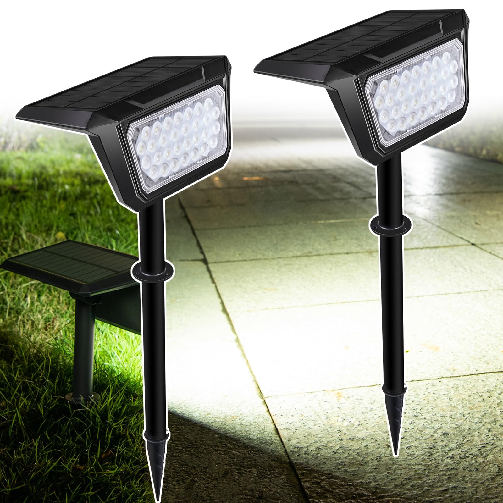 Solarne Lampy Zewnętrzne 2 Szt. Ip65 Wodoodporne Słoneczne Oświetlenie Ścieżki Słoneczne Światła Gruntowe Oświetlenie Krajobrazu Na Patio W Ogrodzie Podjazd Do Ogrodu (Color : Cold light)