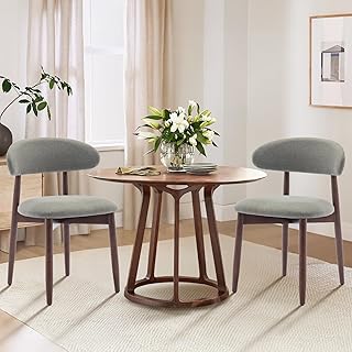 COLAMY Wooden Dining Chairs Set of 2, Modern Fabric Upholstered Kitchen Side Chairs, Farmhouse Dining Room Chair with Foot Pegs, Green