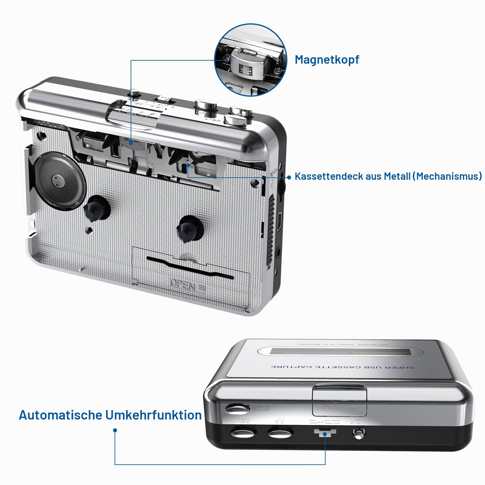DIGITNOW! Cassette Capture tragbarer Kassetten-Player/Kassette auf MP3-Konverter, Kassette auf MP3/CD-Audio über USB
