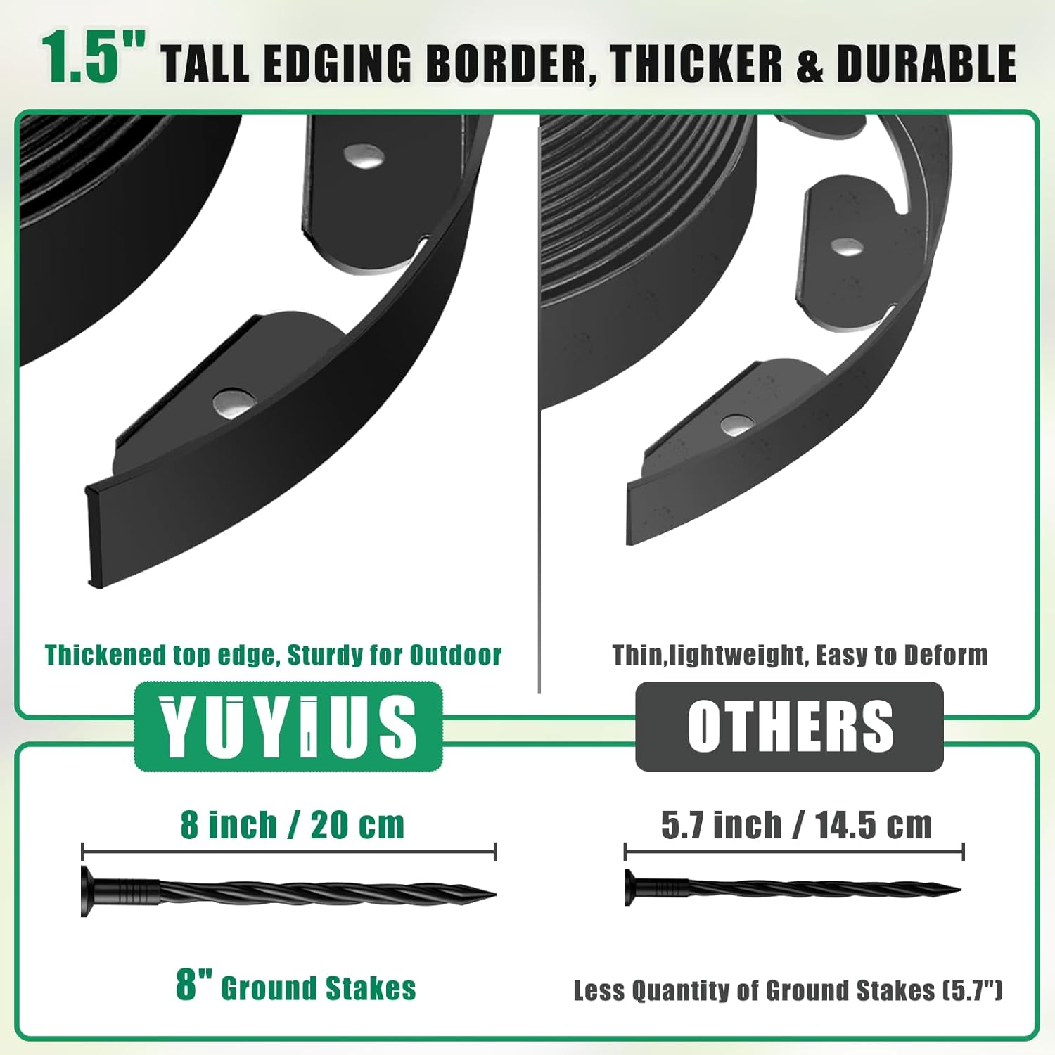 Landscape Edging Border - 1.5”x40’ Garden Edging Border with 40 Stakes, No Dig Lawn Edging for Landscaping for Garden Bed, Thickened Top Edge Flexible Flower Bed Border Edging for Outdoor