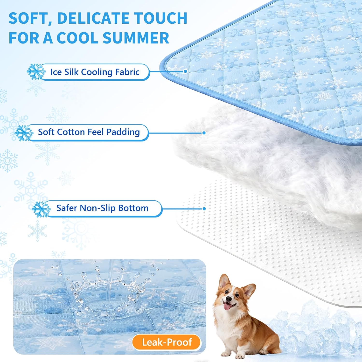 GlowUp Dog Cooling Mat for Dog, 47"x35" Large Cooling Pad for Dogs, Non-Slip Pet Cooling Pad for Summer Indoor/Outdoor Use