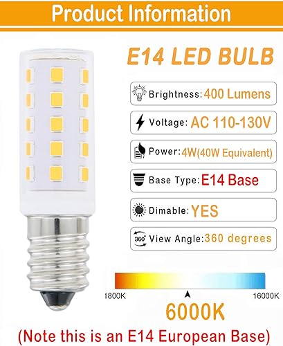 Miniatura 2 de Lamsky Bombilla LED E14 de 120 V, 4 W, luz blanca diurna 6000 K, regulable, base europea E14 de 35 W, 40 W, reemplazo de bombilla halógena (paquete