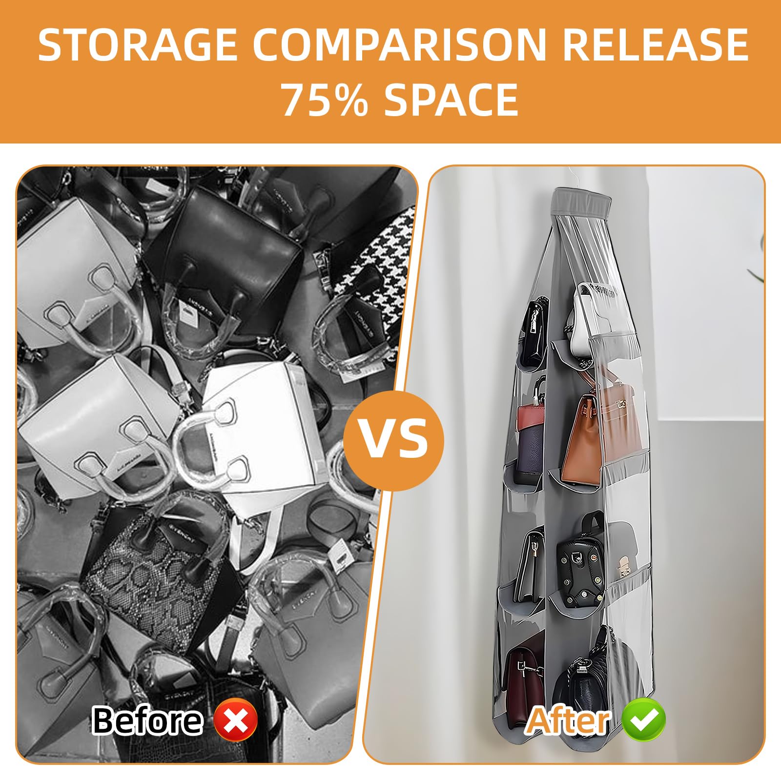 Borsa Portaoggetti Sospesa - 8 Scomparti, Grigio, 35x90 Cm, Impermeabile - Foto 6