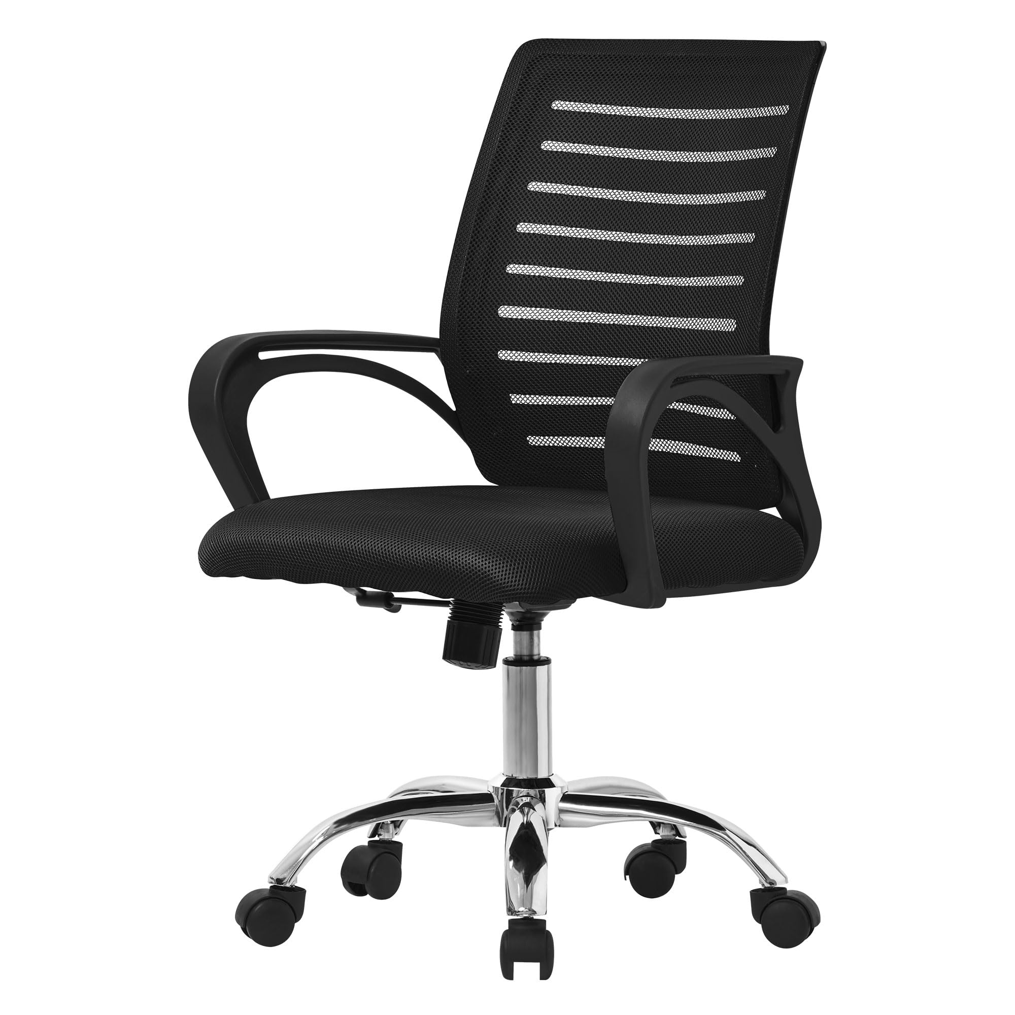 ML-​Design Silla de Oficina Ergonómica Negra Asiento de Ordernador Escritorio con Resposabrazos y Altura Regulable Tapizado de Malla Respirable, Función Balancín y Giratoria 360° con Ruedas