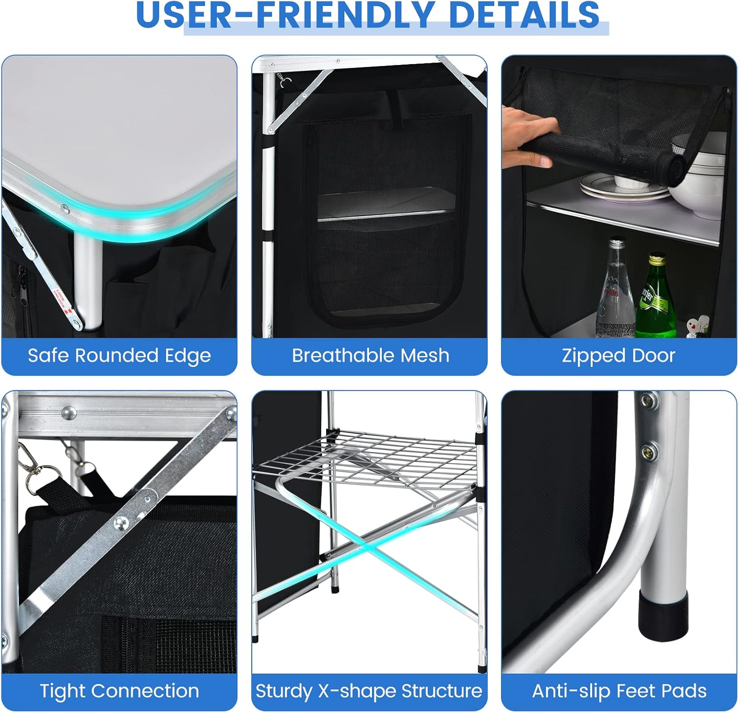 Tangkula Folding Camping Table, 2-Tier Aluminum Camping Kitchen Table with Windscreen, Cook Station, Portable Camp Cook Table with Storage Organizer Shelves, Carry Bag, Ideal for Picnic, BBQ, Party