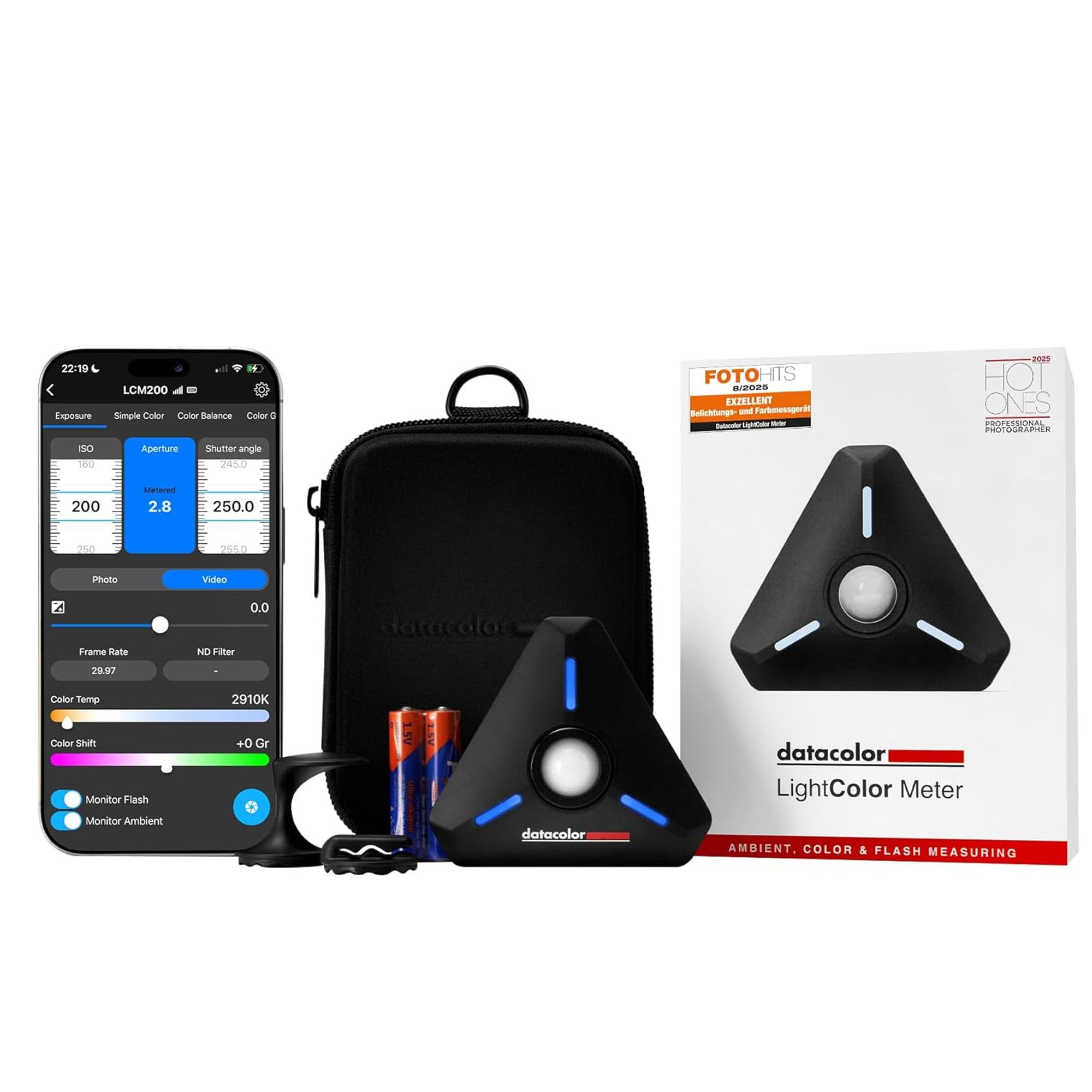 Datacolor LightColor Meter - Luxmètre Bluetooth pour photo, vidéo et cinéma - Mesure lumière et température de couleur - Transmission des données en temps réel - Portable, compact, résistant aux chocs