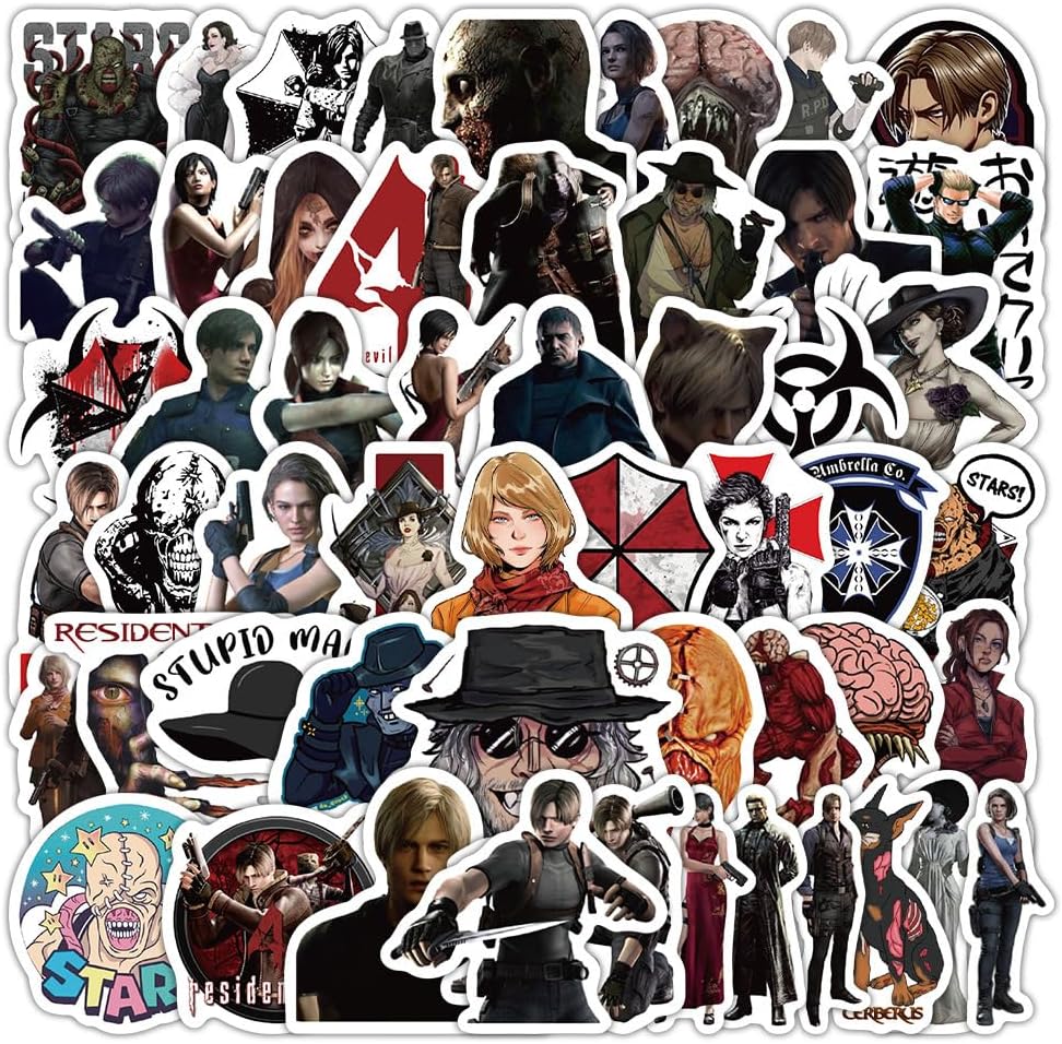 60PCS Resident Evi Stickers, Waterproof Vinyl Decals for Water Bottle, Laptop, Phone, Guitar, Terror Game Stickers for Fans Adults Teens Kids for Game Lovers