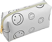 Vista 1 de Bolsa de cosméticos de piel sintética, portátil, bolsa de maquillaje, bolsa con cremallera, bolsa de almacenamiento de cara sonriente, impermeable