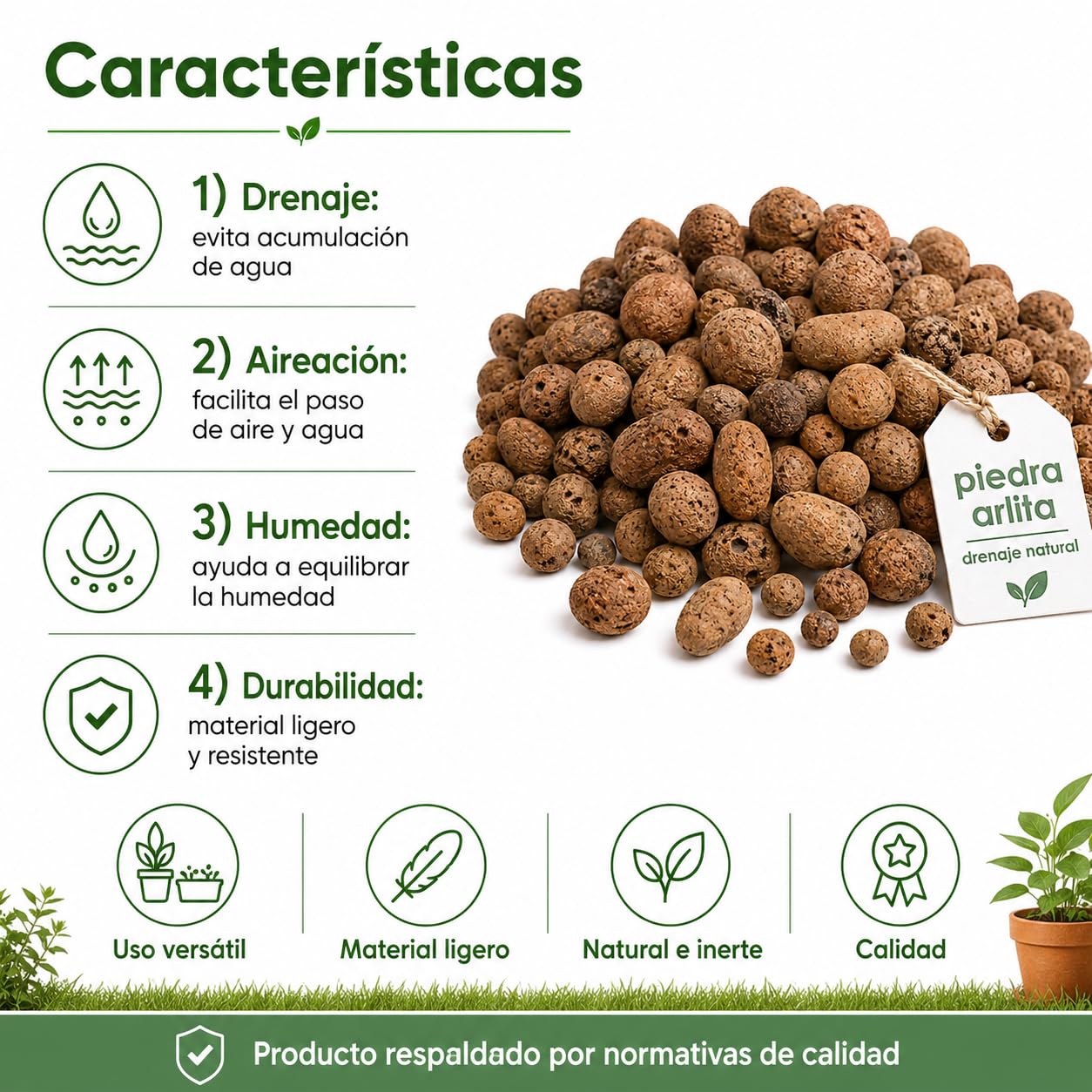 Flornatur Arlita Expandida para Plantas | Bolitas para Macetas y Jardines| Arlita para Drenaje | Forma de Bolas | Tierra Húmeda para Suelo (2 Sacos 50 litros)