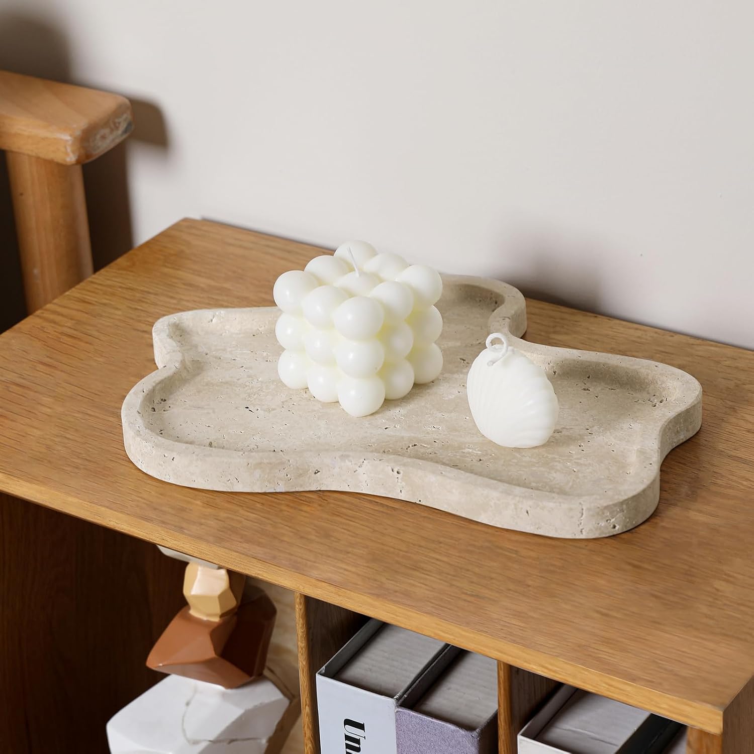 Travertine Tray Cloud Shape, Stone Tray for Home Decor Bathroom Storage, 11 x 8 Inch