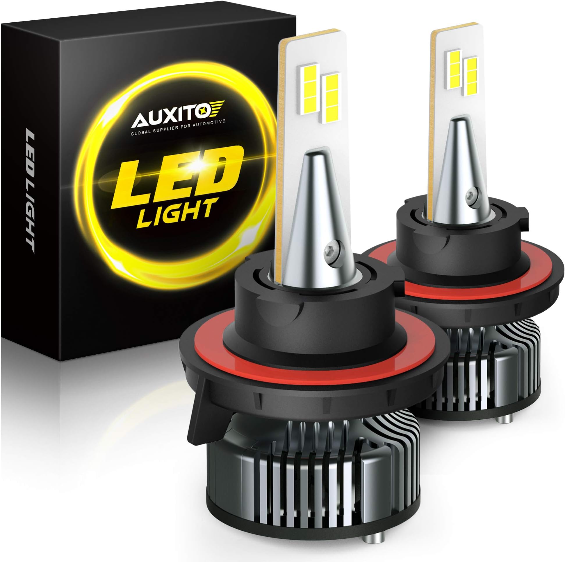 AUXITO Upgraded 9008 H13 LED Bulbs, CanBus Mini Sized, 700% Brighter 6500K White H13 Replacement Bulb for Ford Yukon Jeep Dodge Chevy, Pack of 2