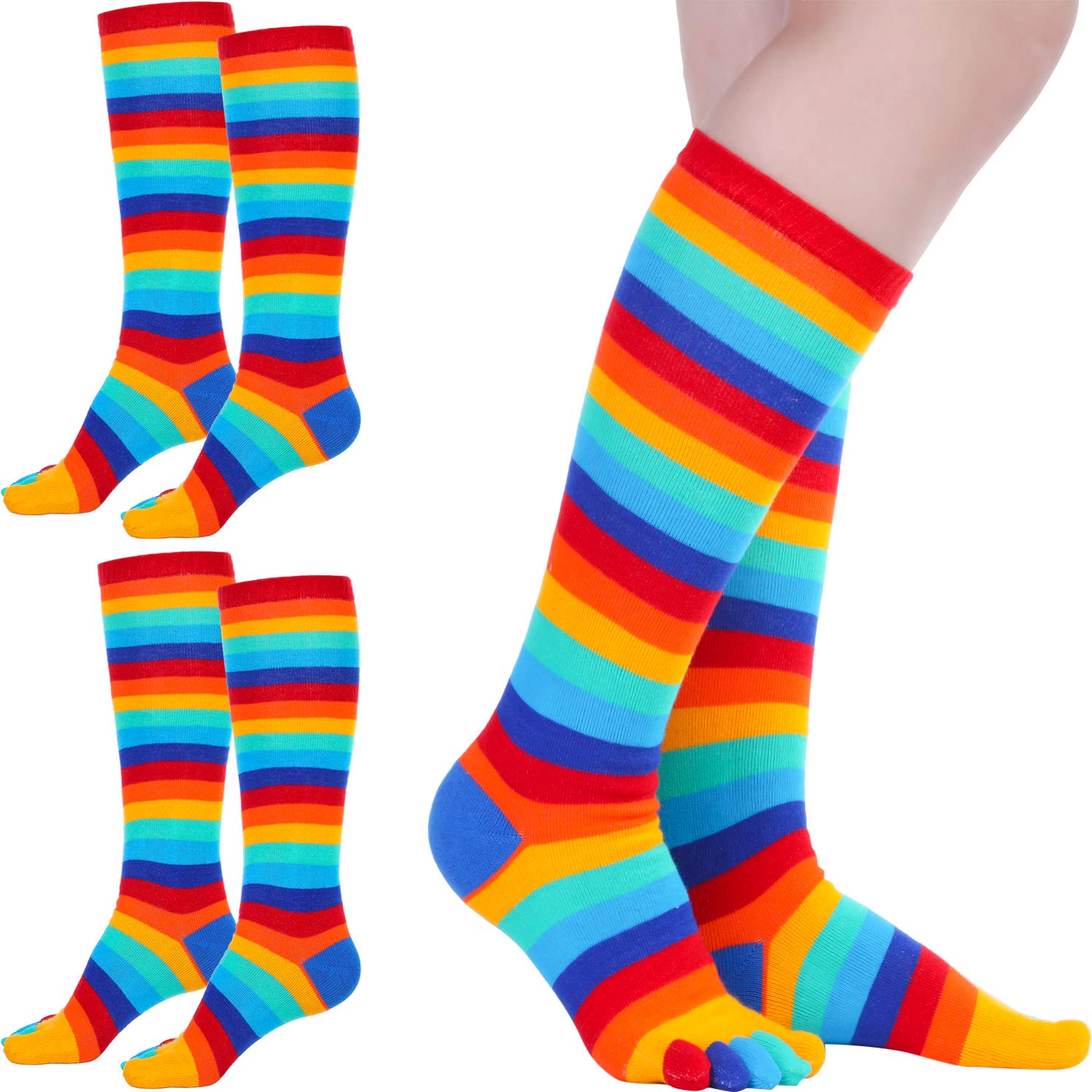 Pairs Rainbow Toe Socks Toe Socks Colorful Stripe Rainbow High Socks  for Girls Women