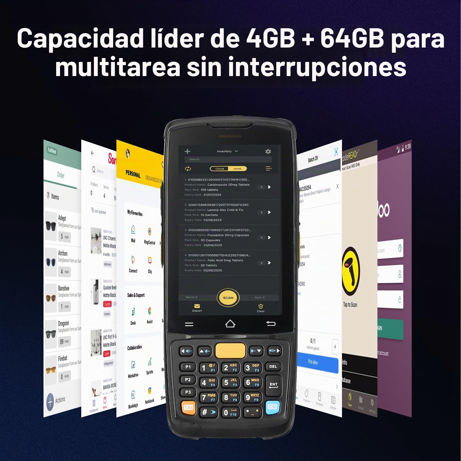 MUNBYN 2026 Nuevo Android Escáner de Códigos de Barras Android 14, PDA Portátil con Memoria de 4GB+64GB, 1D/2D HS7, Pantalla Táctil de 4", Escáner Móvil de 5000mAh para Inventario, MC005