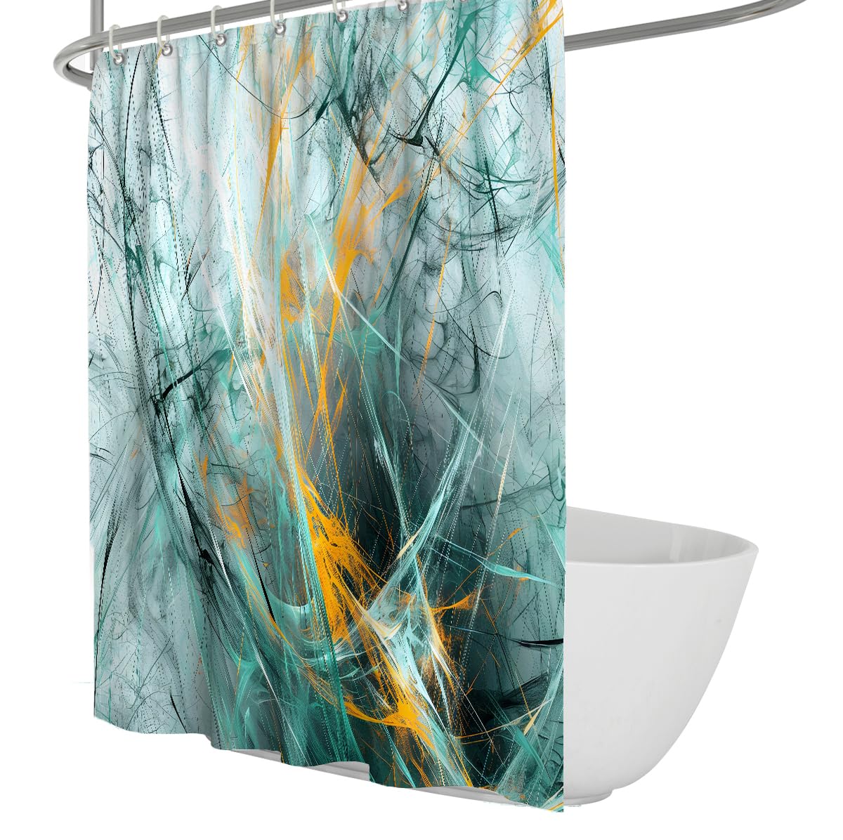 Rideau de Douche Lignes Art Encre Sarcelle Abstrait W150xL200 cm