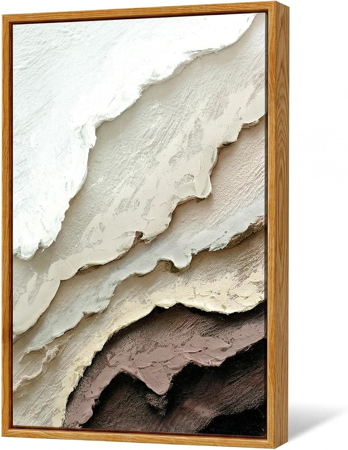 ARPEOTCY 3D Textured Large Framed Canvas Wall Art Prints, Abstract Hand-Painted Modern Ocean Wave Beach Oil Painting, Neutral Artwork Wall Decor for Living Room Bedroom Office, 16x24inch