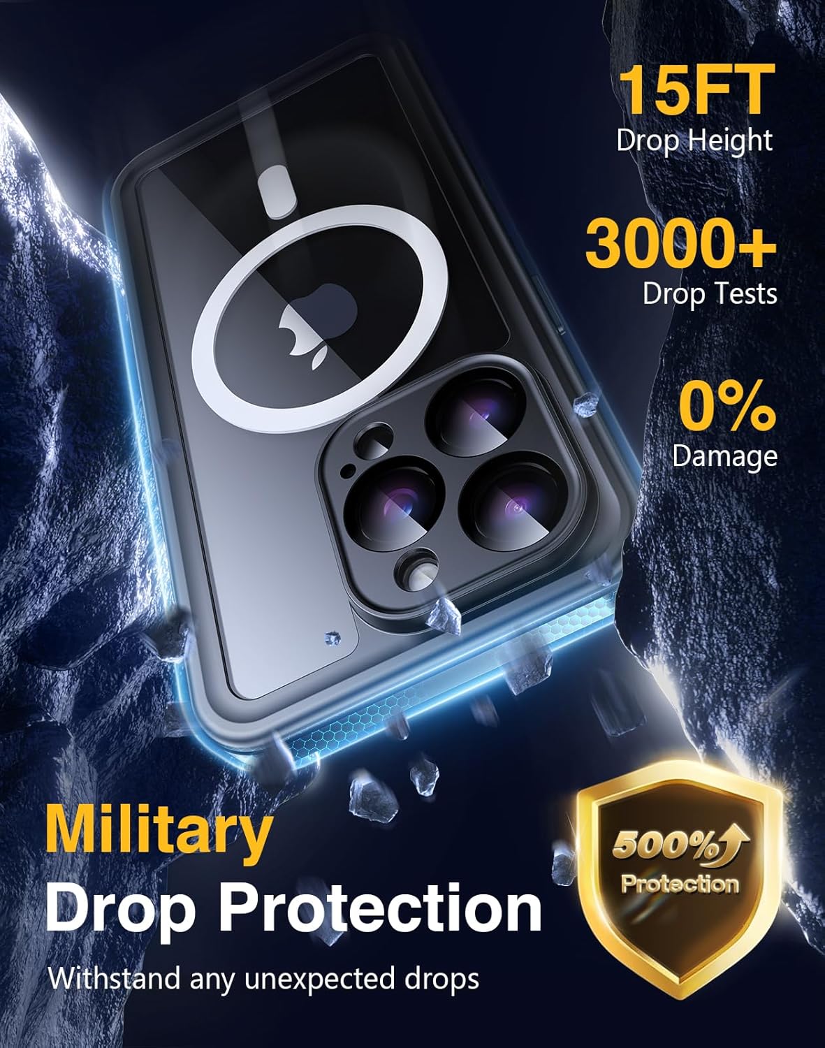 Lanhiem Magnetic for iPhone 16 Pro Max Waterproof Case, Dustproof Shockproof Case Built-in Screen & Camera Protection [Compatible with MagSafe], Full Body Heavy Duty Phone Cover 6.9" (Black/Clear) - Image 5