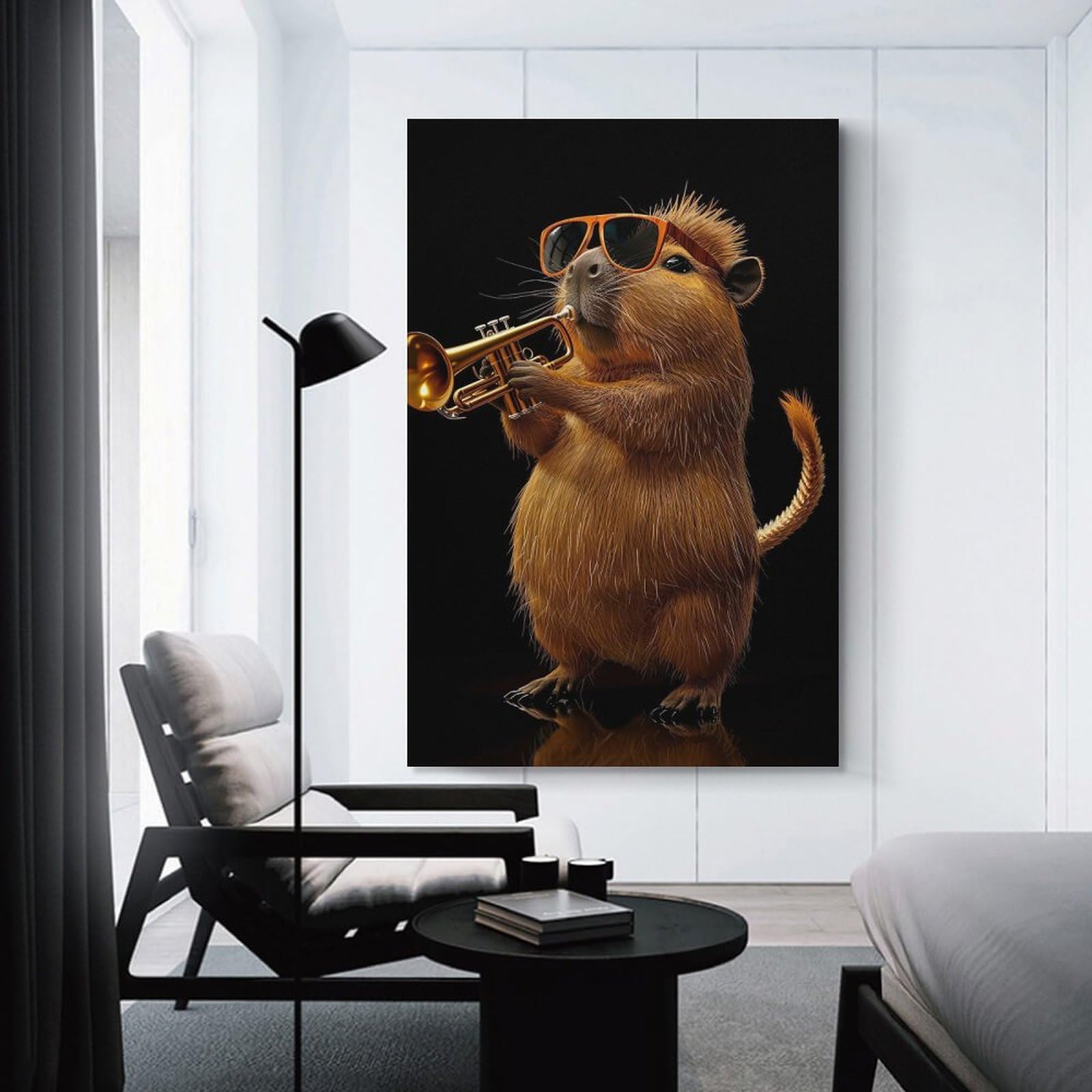 Junmoney Capybara Trumpet Hanging Wall Art 20x30inch(50x75cm), for Small Homes, Bedrooms Or Open Spaces, Decorative Canvas Decor for Home Updates
