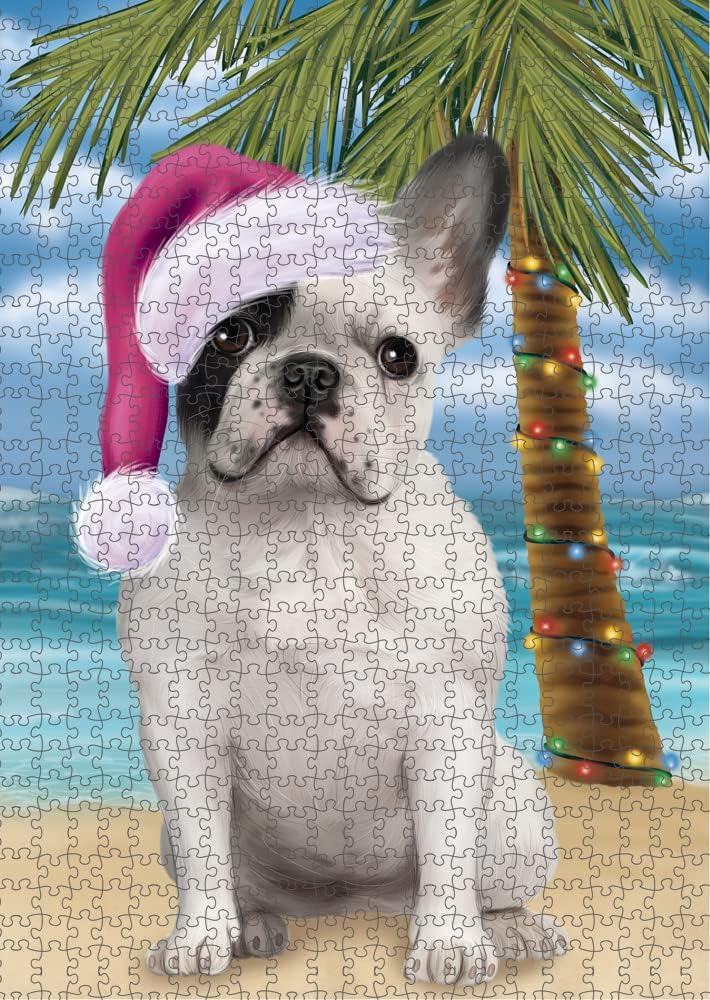 Christmas Summertime Beach French Bulldog Jigsaw Puzzle for Adults - Animal Printed Interlocking Puzzle Game Artwork - Gift for Dog Lover's -1000 Pcs 29.5"x19.7", PZLE63373