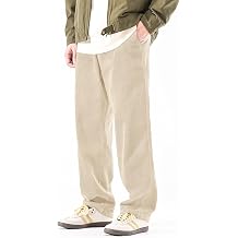 PLEPAN Mens Corduroy Pants Baggy Wide Leg Casual Elastic Waist Drawstring Loose Fit Sweatpants