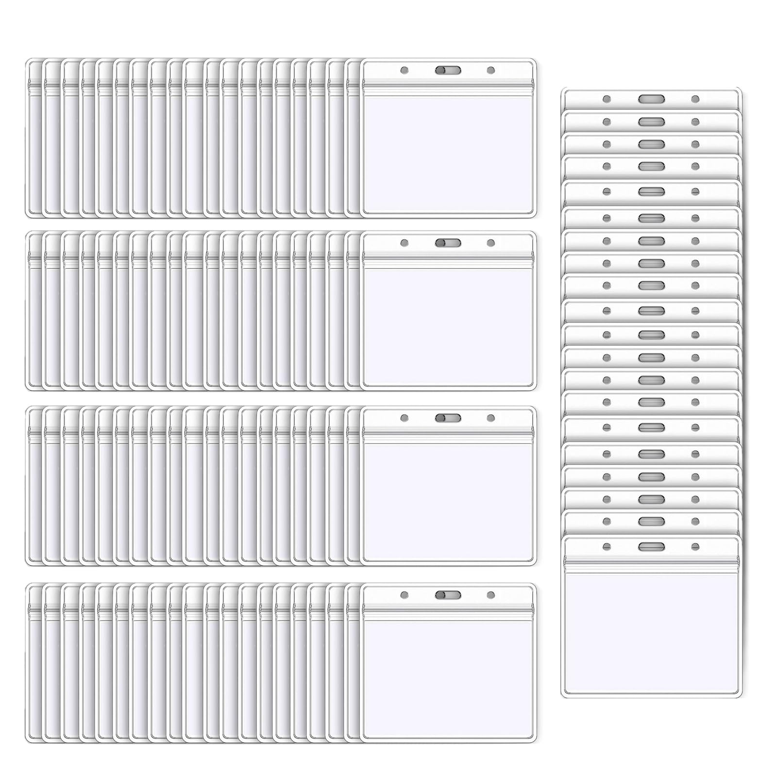 Lot de 100 porte-badges horizontaux transparents pour badge, porte-nom, fournitures scolaires de bureau