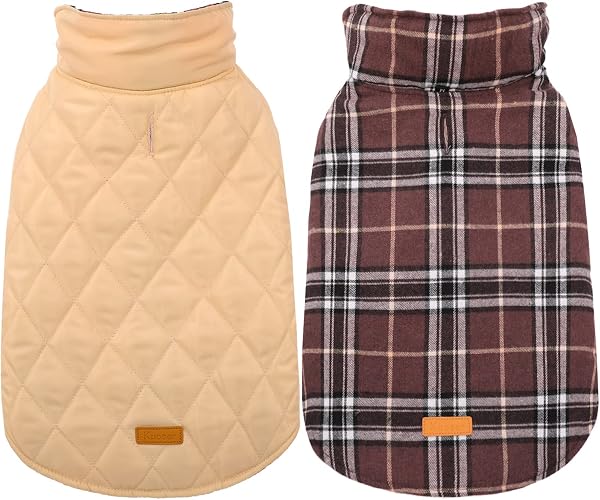 Kuoser Waterproof Dog Coat, Reversible Dog Jacket for Large Dogs, Adjustable Durable Doggie Winter Coat for Groowing Puppies Warm Puppy Cold Weather Apparel, Brown M - 1