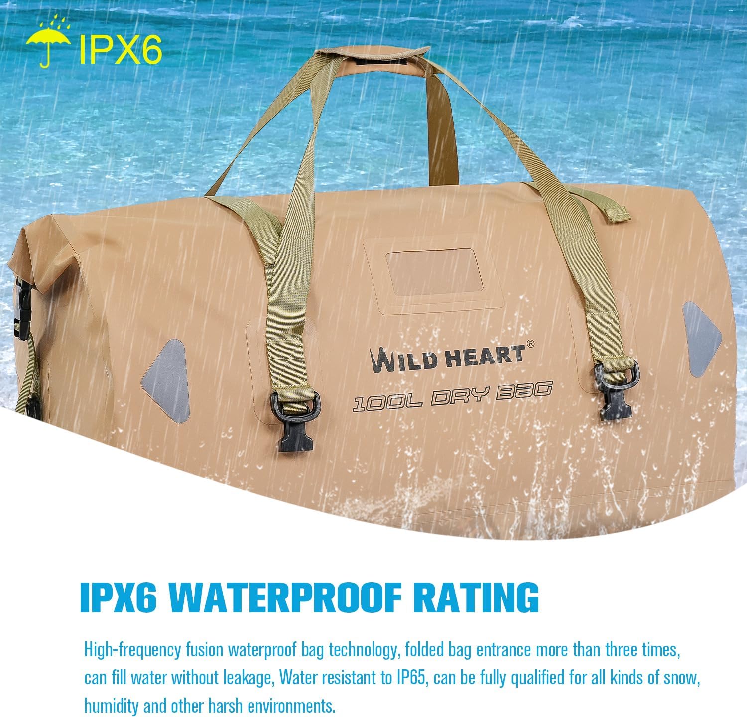 WILD HEART Waterproof Motorcycle Duffel Bag PVC500D Double-bottom With Rope Straps and Inner Pocket 40L 66L 100L for Kayaking, Camping, Boating,Motorcycle - Image 2