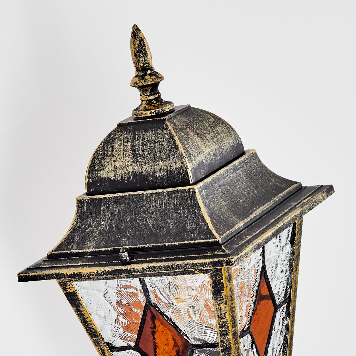 HOFSTEIN Außenwandleuchte Chatelain, Außenwandlampe m. Bewegungsmelder aus Metall/Glas in Gold/Schwarz/Klar/Bernstein, Wandleuchte außen aufwärts, Vintage/Antik/Landhaus für Garten, Haustür, E27, IP44