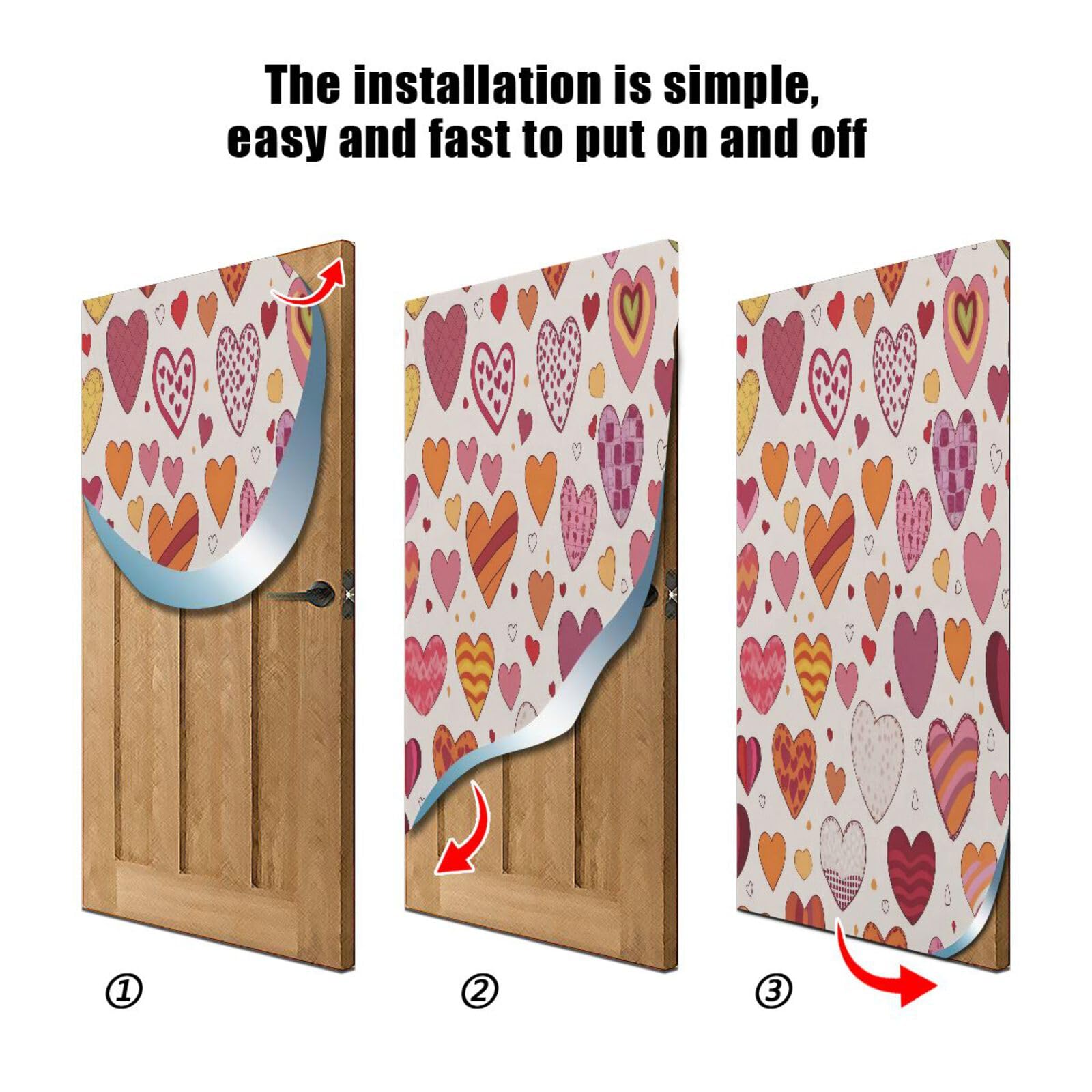 FLildon Cartoon Love Heart Valentines Day Door Cover Decoration, Party Accessory Porch Decor for Festive Ornament Room Door Covers 36 x 98 Inch