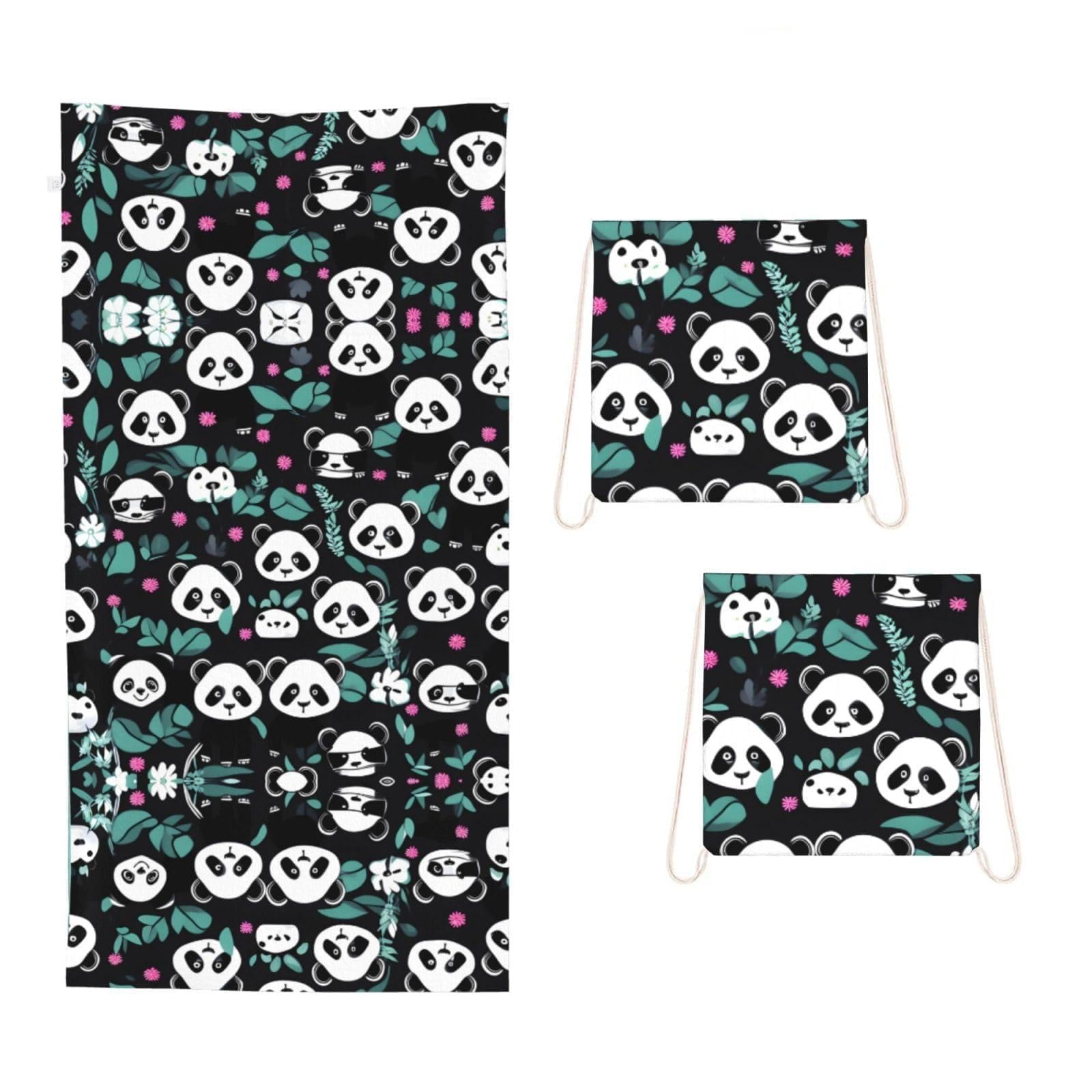 CNTDBU Panda cute face 2 in 1 Packable Towel Bag-Large Beach Towel with Stuff Sack, Super Absorbent Microfiber Travel Towel for Pool