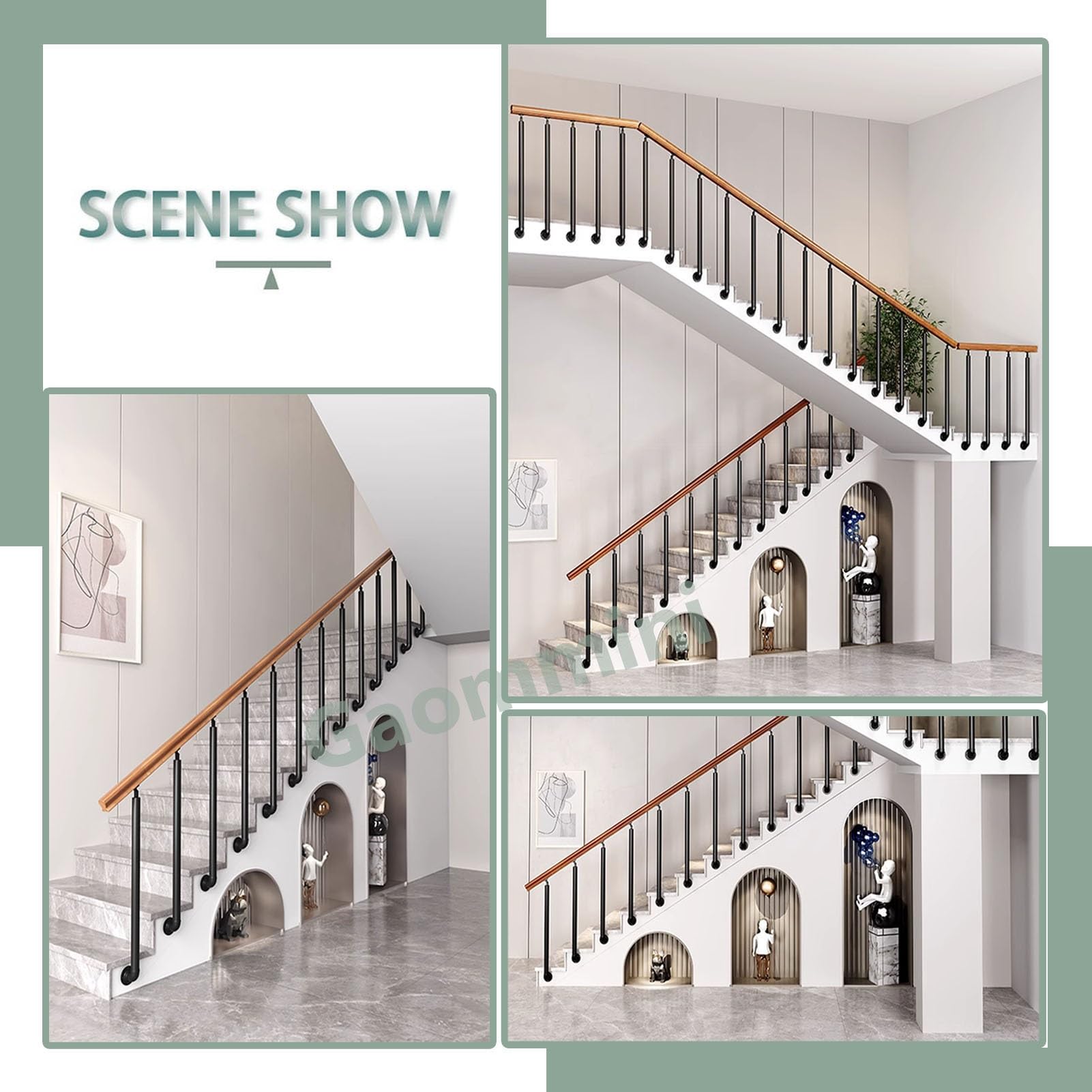Außen-Handlauf Für Treppen – Verstellbares Set Aus Massivholz & Schmiedeeisen, Höhe 85/95 Cm, Länge 60–140 Cm | Für Garten, Veranda & Eingangsbereich