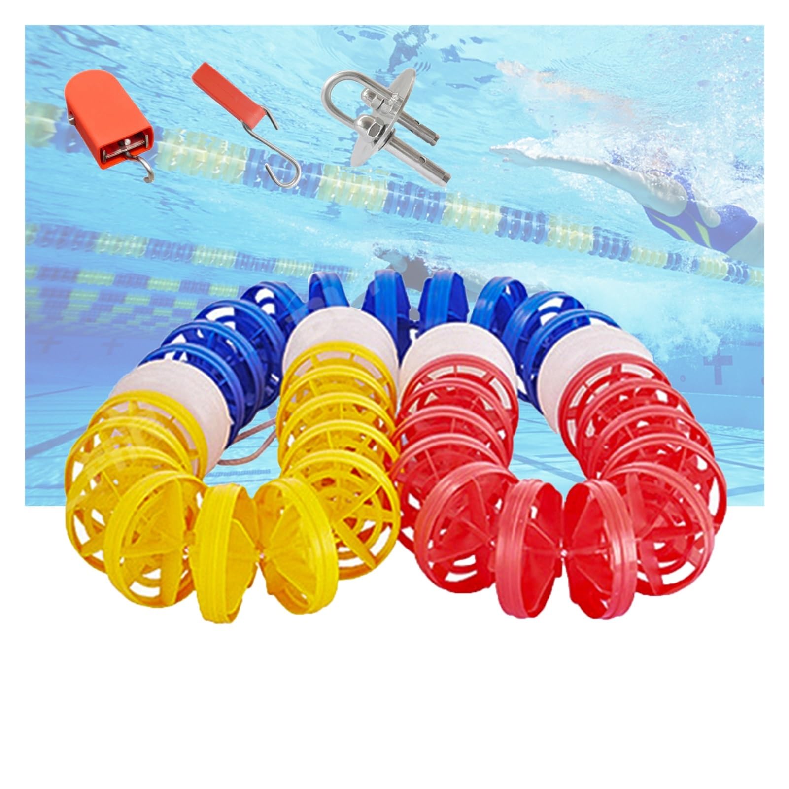 WOTZOV Floating Pool Lane Dividers - 11Cm Safety Rope Buoy Kit With Hooks, Ideal For Swimming Pools, Beaches, Water Safety & Training, Durable & Easy To Install，Wire rope 18m/59.1ft